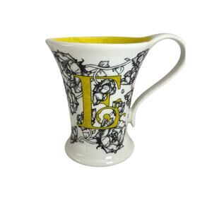 Monogram Letter Initial E mug Cypress Home Yellow, Black Roses BoHo